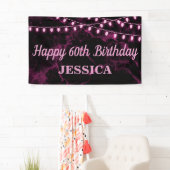 Gelukkige 60ste Verjaardag Roze Lichten Zwart Spandoek (Insitu)