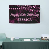 Gelukkige 60ste Verjaardag Roze Lichten Zwart Spandoek (Beurs)