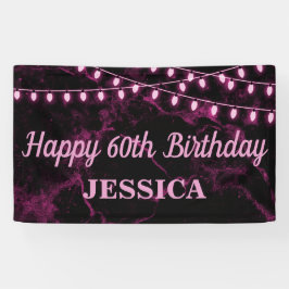 Gelukkige 60ste Verjaardag Roze Lichten Zwart Spandoek