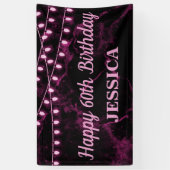 Gelukkige 60ste Verjaardag Roze Lichten Zwart Spandoek (Verticaal)