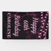 Gelukkige 60ste Verjaardag Roze Lichten Zwart Spandoek (Horizontaal)