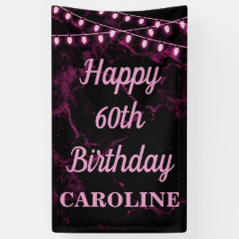 Gelukkige 60ste Verjaardag Roze Lichten Zwart Spandoek