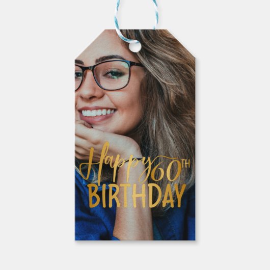 Gelukkige 60ste Verjaardag Script gepersonaliseerd Cadeaulabel (Voorkant)