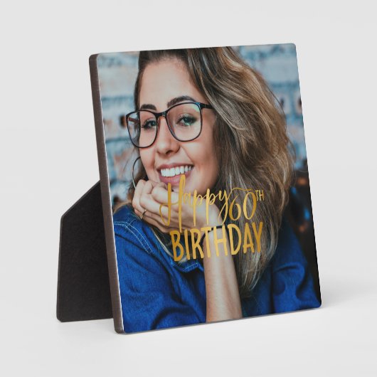 Gelukkige 60ste Verjaardag Script gepersonaliseerd Fotoplaat (Voorkant)