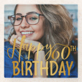 Gelukkige 60ste Verjaardag Script gepersonaliseerd Glazen Onderzetter (Voorkant)