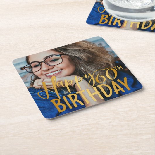 Gelukkige 60ste Verjaardag Script gepersonaliseerd Kartonnen Onderzetters (Schuin)