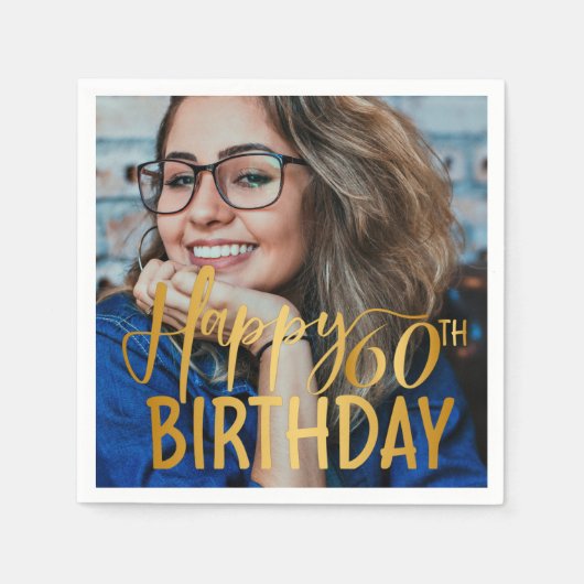 Gelukkige 60ste Verjaardag Script gepersonaliseerd Servet (Voorkant)