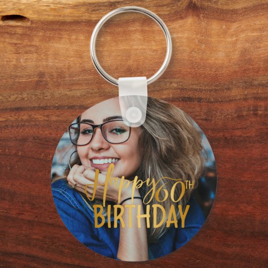 Gelukkige 60ste Verjaardag Script gepersonaliseerd Sleutelhanger (Voorkant)