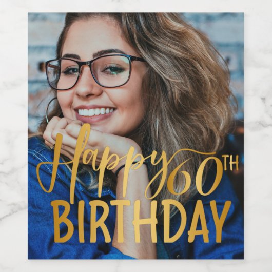 Gelukkige 60ste Verjaardag Script gepersonaliseerd Wijn Etiket (Enkel label)