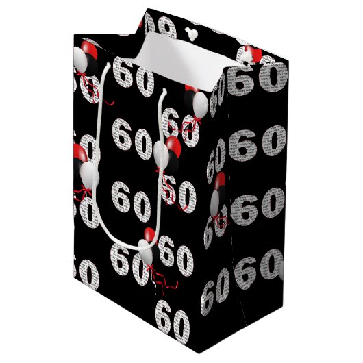 Gelukkige 60ste Verjaardagsballonnen Medium Gift B Medium Cadeauzakje (Voorkant Gekanteld)