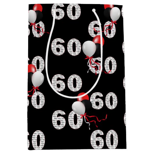 Gelukkige 60ste Verjaardagsballonnen Medium Gift B Medium Cadeauzakje (Voorkant)