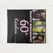 Gelukkige 60ste Verjaardagsfeest, Roze Glitter & 3 Wandkleed (Voorkant (horizontaal))