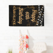 Gelukkige 60ste Verjaardagslichten Goud Zwart Vert Spandoek (Insitu)