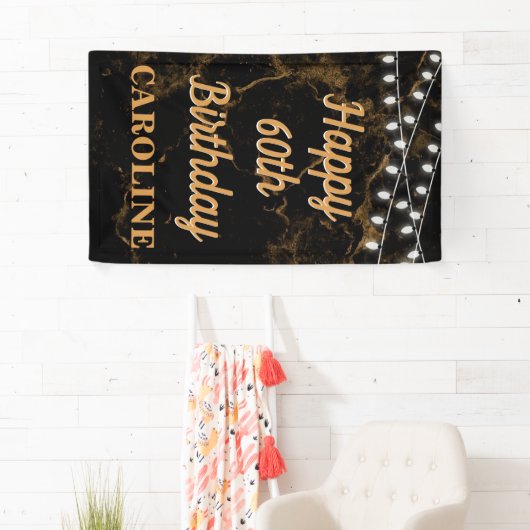 Gelukkige 60ste Verjaardagslichten Goud Zwart Vert Spandoek (Insitu)