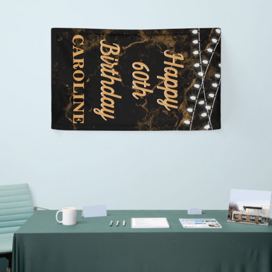 Gelukkige 60ste Verjaardagslichten Goud Zwart Vert Spandoek (Beurs)