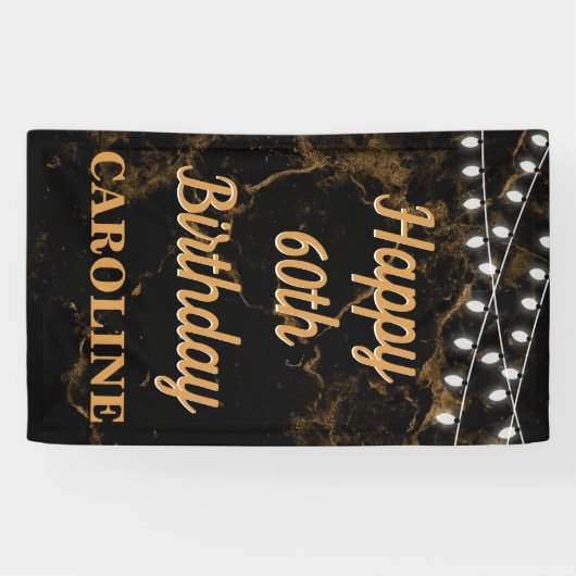 Gelukkige 60ste Verjaardagslichten Goud Zwart Vert Spandoek (Horizontaal)