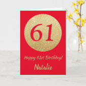 Gelukkige 61e Verjaardag Rood en Goud Glitter Kaar Kaart (Gele Bloem)