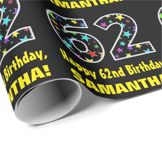 Gelukkige 62e Verjaardag, Leuk Kleurrijk Sterren P Cadeaupapier (Rol Hoek)