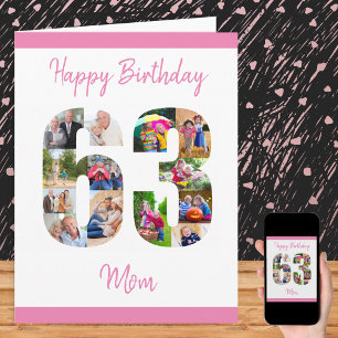 Gelukkige 63ste verjaardag mama 63 nummer fotocoll kaart