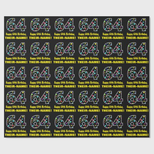 Gelukkige 64e verjaardag, Leuk Kleurrijk Sterren P Cadeaupapier (Vlak)