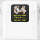 Gelukkige 64ste Verjaardag & Vrolijk Kerstmis, Dou Vierkante Sticker (Tas)