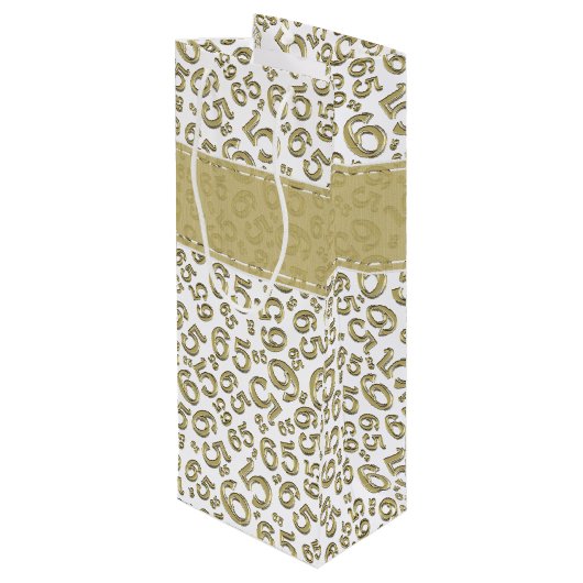 Gelukkige 65e Verjaardag Goud/Wit 65 Nummerpatroon Wijn Cadeautas (Achterkant Gekanteld)