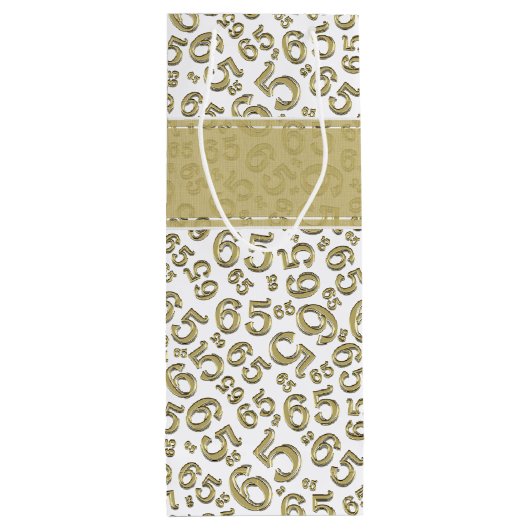 Gelukkige 65e Verjaardag Goud/Wit 65 Nummerpatroon Wijn Cadeautas (Achterkant)
