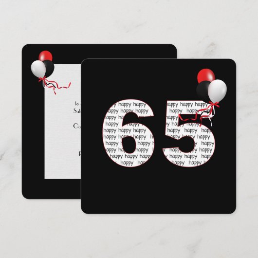 Gelukkige 65e verjaardag op zwarte uitnodiging (Voorkant / Achterkant)