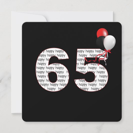 Gelukkige 65e verjaardag op zwarte uitnodiging (Voorkant)