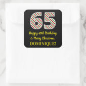 Gelukkige 65e Verjaardag & Vrolijk Kerstmis, Douan Vierkante Sticker (Tas)