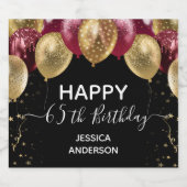 Gelukkige 65ste Verjaardag Rode en Gouden Moussere Sparkling Wijnetiket (Enkel label)