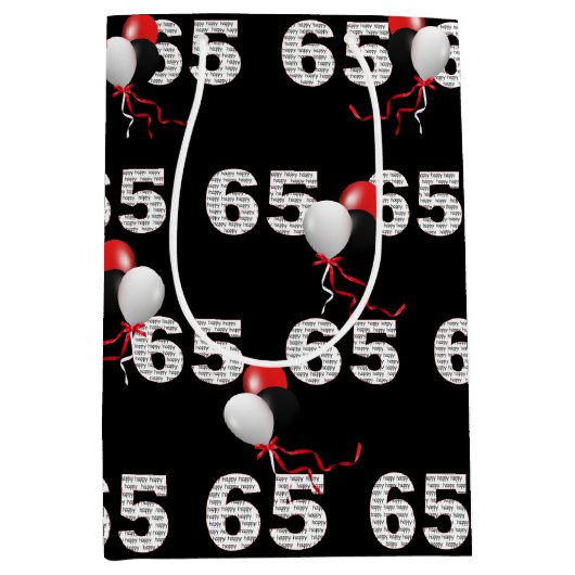 Gelukkige 65ste Verjaardagsballonnen Medium Gift B Medium Cadeauzakje (Voorkant)
