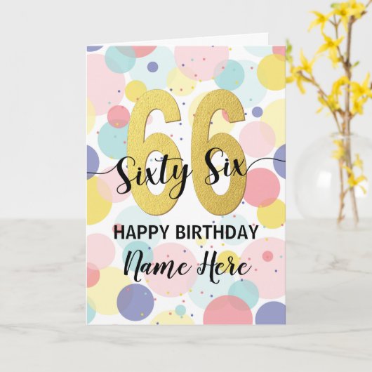 Gelukkige 66ste Verjaardag Pastel Rainbow Gold Vro Kaart (Gele Bloem)