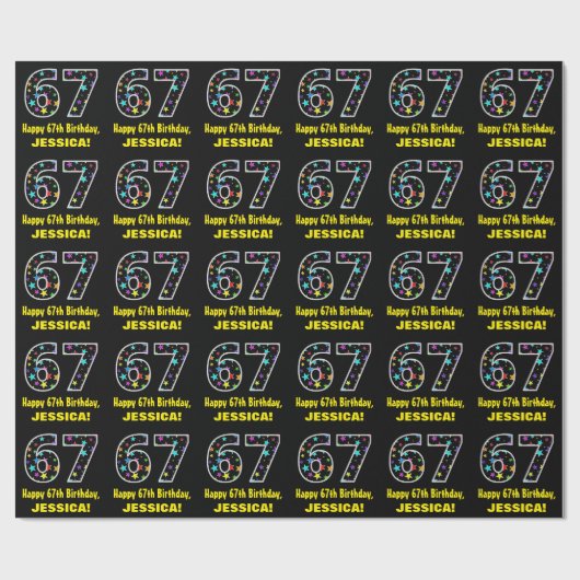 Gelukkige 67e verjaardag, Leuk Kleurrijk Sterren P Cadeaupapier (Vlak)