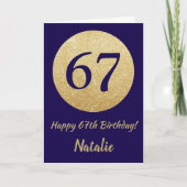 Gelukkige 67e Verjaardag Marine Blauw en Goud Glit Kaart (Voorkant)
