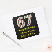 Gelukkige 67e Verjaardag & Vrolijke Kerstmis, Doua Vierkante Sticker (Envelop)