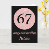 Gelukkige 67ste verjaardag zwart en Roos roze goud Kaart (Gele Bloem)
