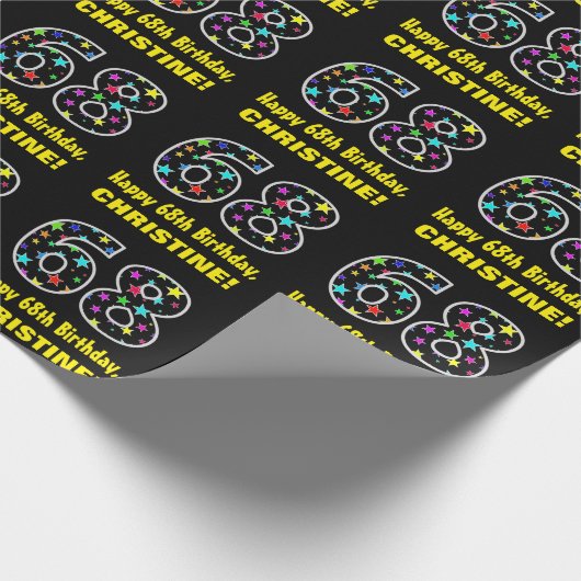 Gelukkige 68e verjaardag, Leuk Kleurrijk Sterren P Cadeaupapier (Hoek)