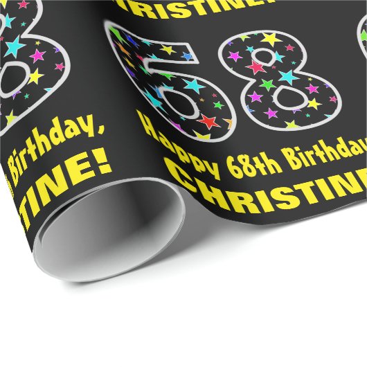 Gelukkige 68e verjaardag, Leuk Kleurrijk Sterren P Cadeaupapier (Rol Hoek)