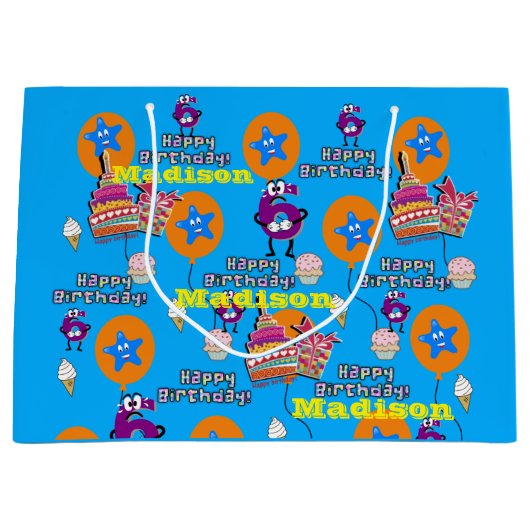 Gelukkige 6e Verjaardag Gift Bag #6 Blauw Groot Cadeauzakje (Voorkant)
