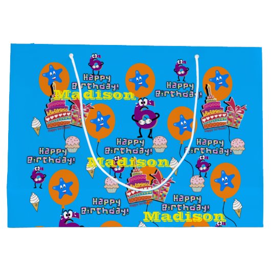 Gelukkige 6e Verjaardag Gift Bag #6 Blauw Groot Cadeauzakje (Achterkant)