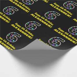 Gelukkige 6e verjaardag, Leuk Kleurrijk Sterren Pa Cadeaupapier