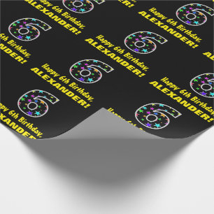 Gelukkige 6e verjaardag, Leuk Kleurrijk Sterren Pa Cadeaupapier