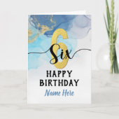 Gelukkige 6e Verjaardag Waterverf Blue & Gold Boy Kaart (Voorkant)