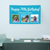 Gelukkige 70e verjaardag Aqua Blue Gepersonaliseer Spandoek (Beurs)