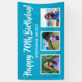 Gelukkige 70e verjaardag Aqua Blue Gepersonaliseer Spandoek (Verticaal)