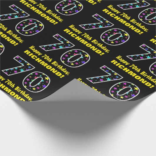 Gelukkige 70e verjaardag, Leuk Kleurrijk Sterren P Cadeaupapier (Hoek)