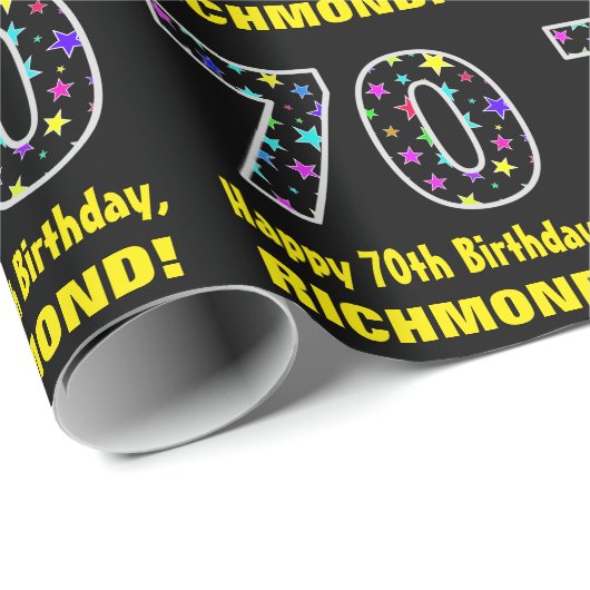 Gelukkige 70e verjaardag, Leuk Kleurrijk Sterren P Cadeaupapier (Rol Hoek)