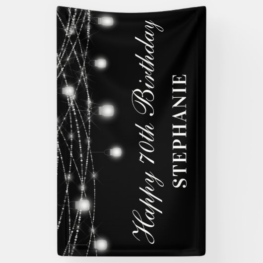 Gelukkige 70e verjaardag Mason Jars Lights Zwart W Spandoek (Verticaal)