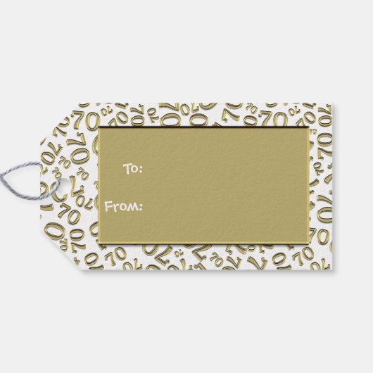 Gelukkige 70e Verjaardag Nummer Patroon Goud/Wit Cadeaulabel (Achterkant Horizontaal)